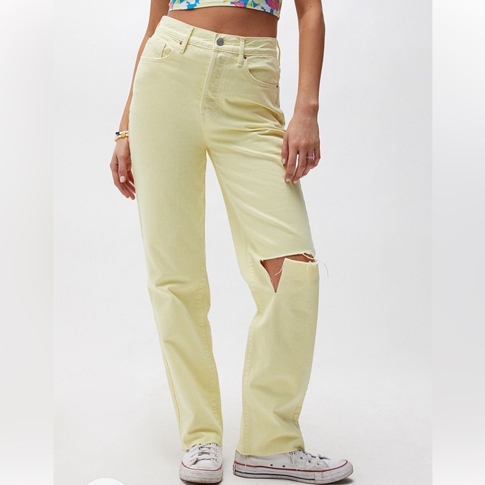 NWT PacSun Eco Yellow Distressed Dad Jeans-Size 24